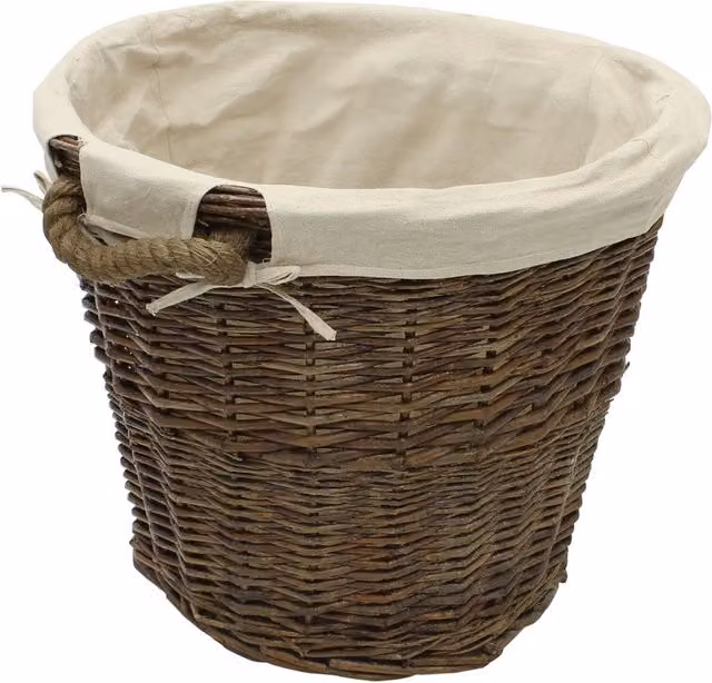 JVL Brown Willow Wicker Log and Toy Storage Basket with Rope Handles and Liner, W: 50 cm, D: 40 cm, H: 40 cm