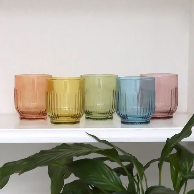 LAV Tokyo Geometric Tumbler Whisky Glasses, Multicolour, Pack of 12, 330ml
