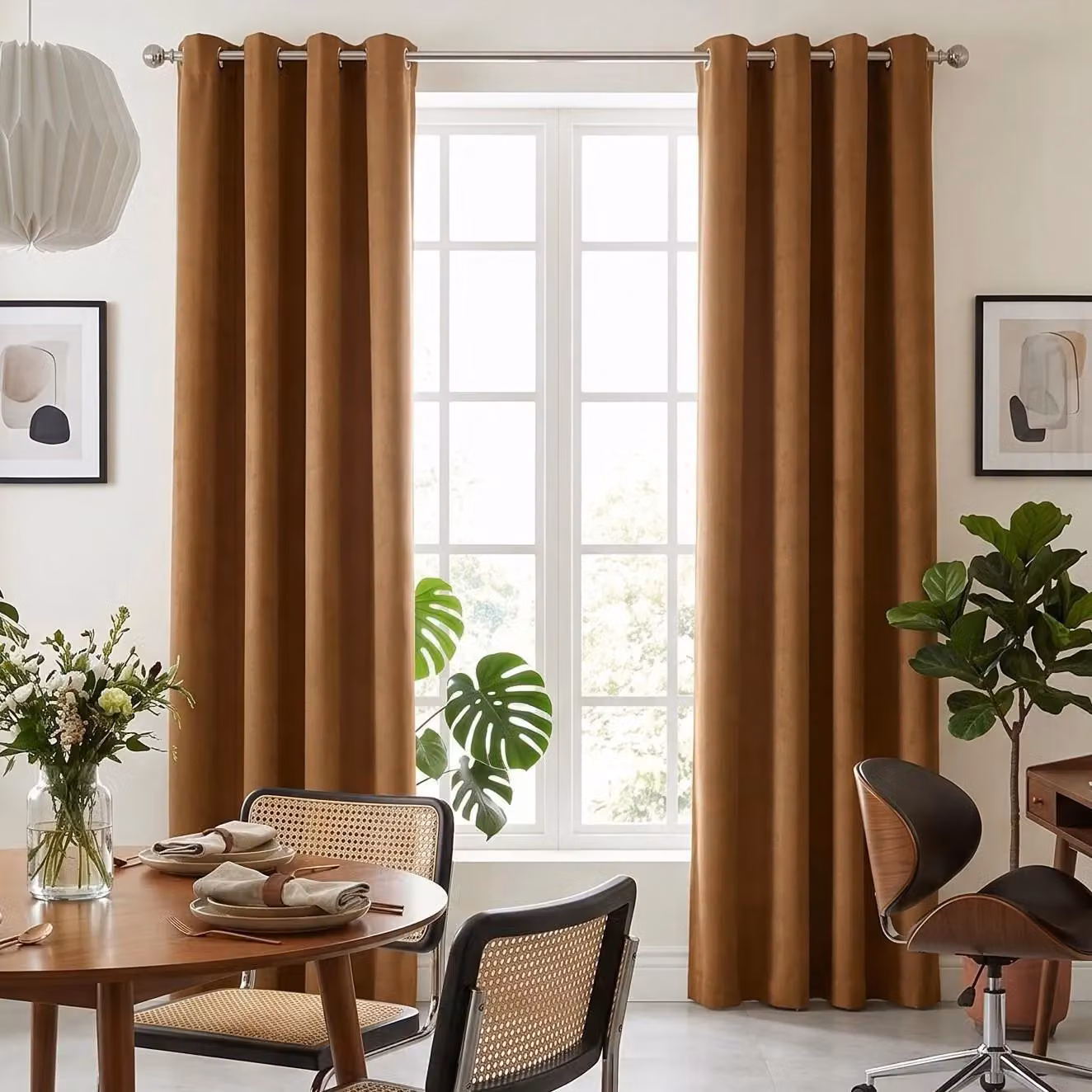 Luxury Living Alan Symonds Velvet Chenille Eyelet Room Darkening Curtains, Pair, Beige, Width: 142 cm, Drop: 183 cm – 3