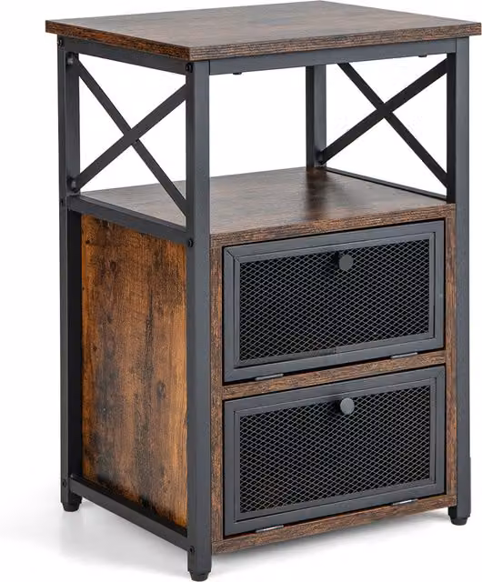 Costway Modern 3-Tier Freestanding Nightstand in Brown