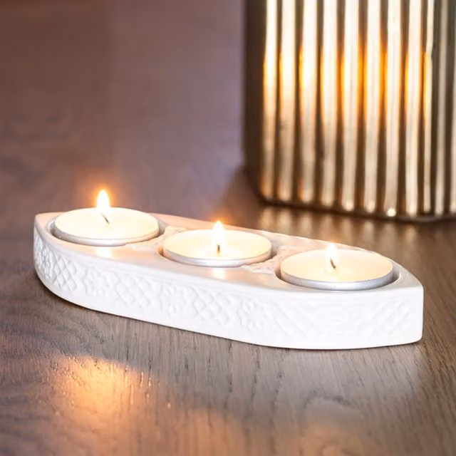 KDMK Geometric Ceramic Triple Tealight Holder in White