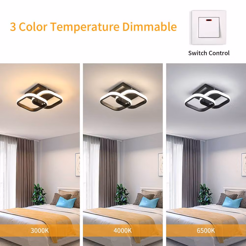 Goeco Modern Square LED Ceiling Light, 22 W, Black – 2
