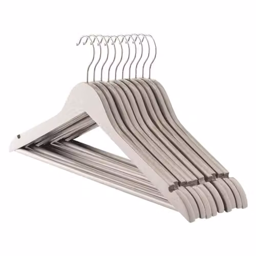 Harbour Housewares Grey Wooden Coat Hangers with Swivel Hook and Trouser Bar, Pack of 10 – 1