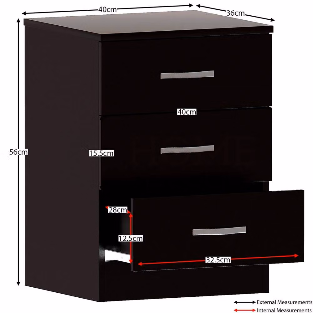 FORGEVIO Modern 3 Drawer Bedside Chest in Black – 2