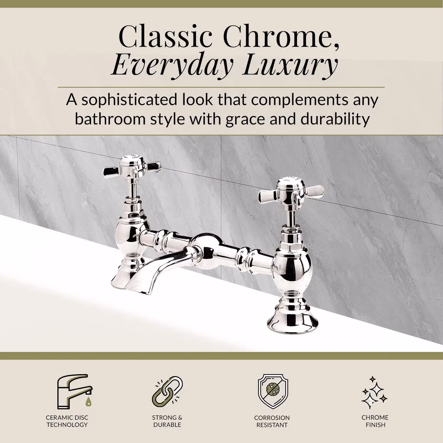 Balterley Kingsey Traditional Crosshead Bridge 2 Tap Hole Basin Mixer in Chrome – 2