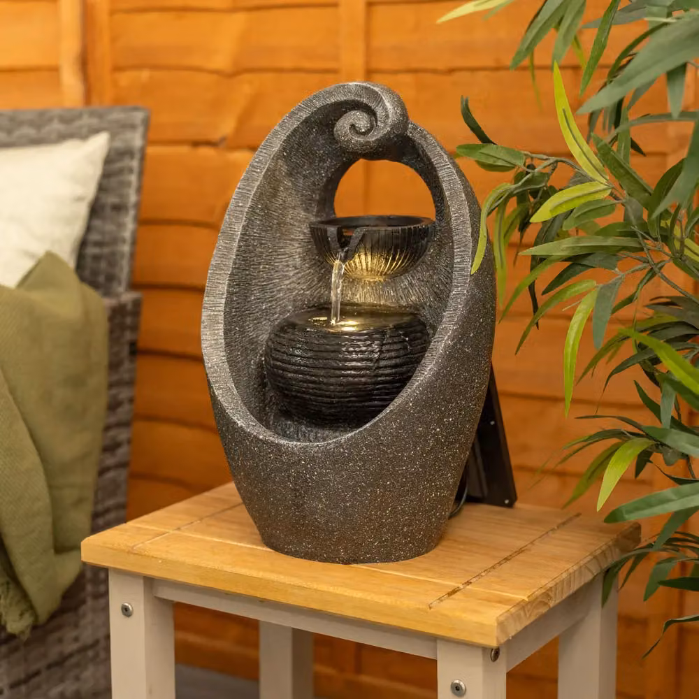 ValueLights Solar Powered Cascading Swirl Water Feature Fountain in Grey, W/D/H: 40 x 25 x 17 cm – 3
