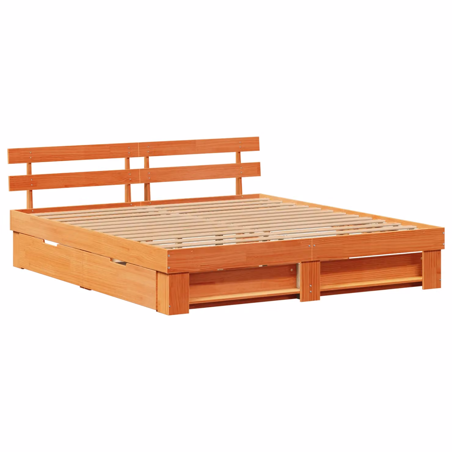 Berkfield Home Solid Pine Wood Bed with Storage Headboard and Drawer, Wax Brown, 200 x 200 cm – 2