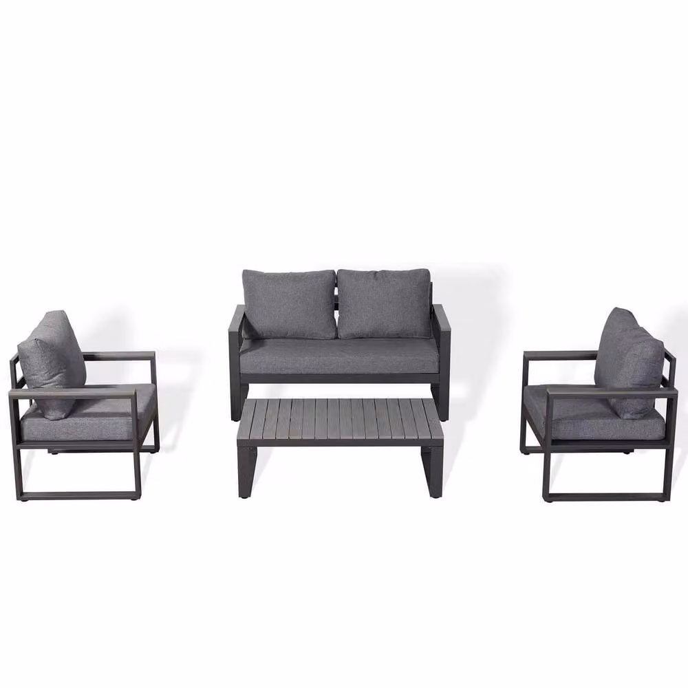 Furnishings For Less UK 4 Seater Aluminium Garden Sofa Set with Coffee Table and Grey Cushions – 3