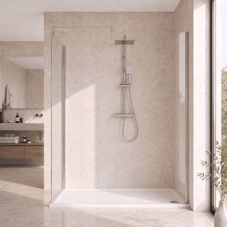 Balterley Matt Black Walk-In Wetroom Shower Bundle with Rectangular Tray and Fixed Transparent Glass, W: 120 cm, D: 70 cm