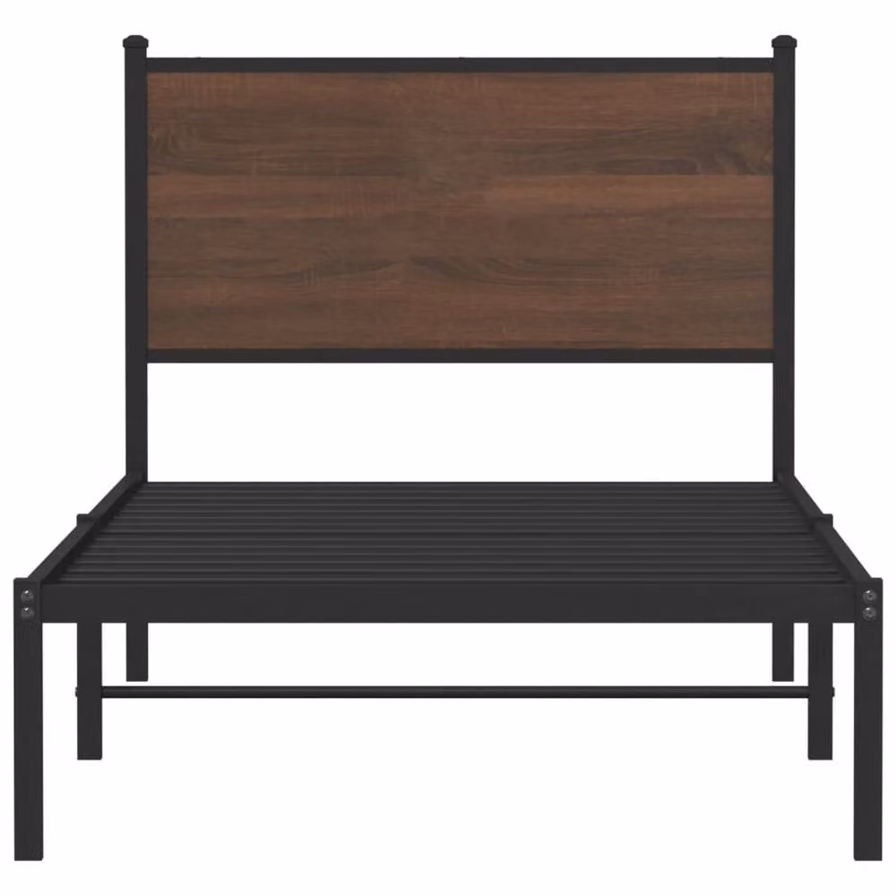 Berkfield Home Single Metal Bed Frame in Brown Oak, W: 90 cm, D: 190 cm – 4