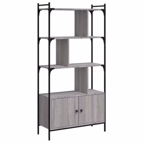 vidaXL Modern Bookcase with Hinged Doors in Grey Sonoma, W: 76.5 cm, D: 30 cm, H: 154.5 cm