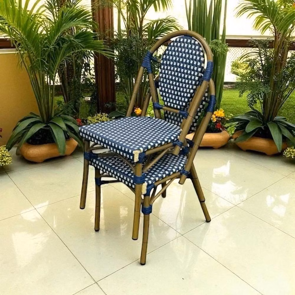 NESTLUNE Set of 2 Blue Rattan Bistro Chairs for Garden, Kitchen or Dining Room, H 100 cm x W 15 cm x D 15 cm – 2