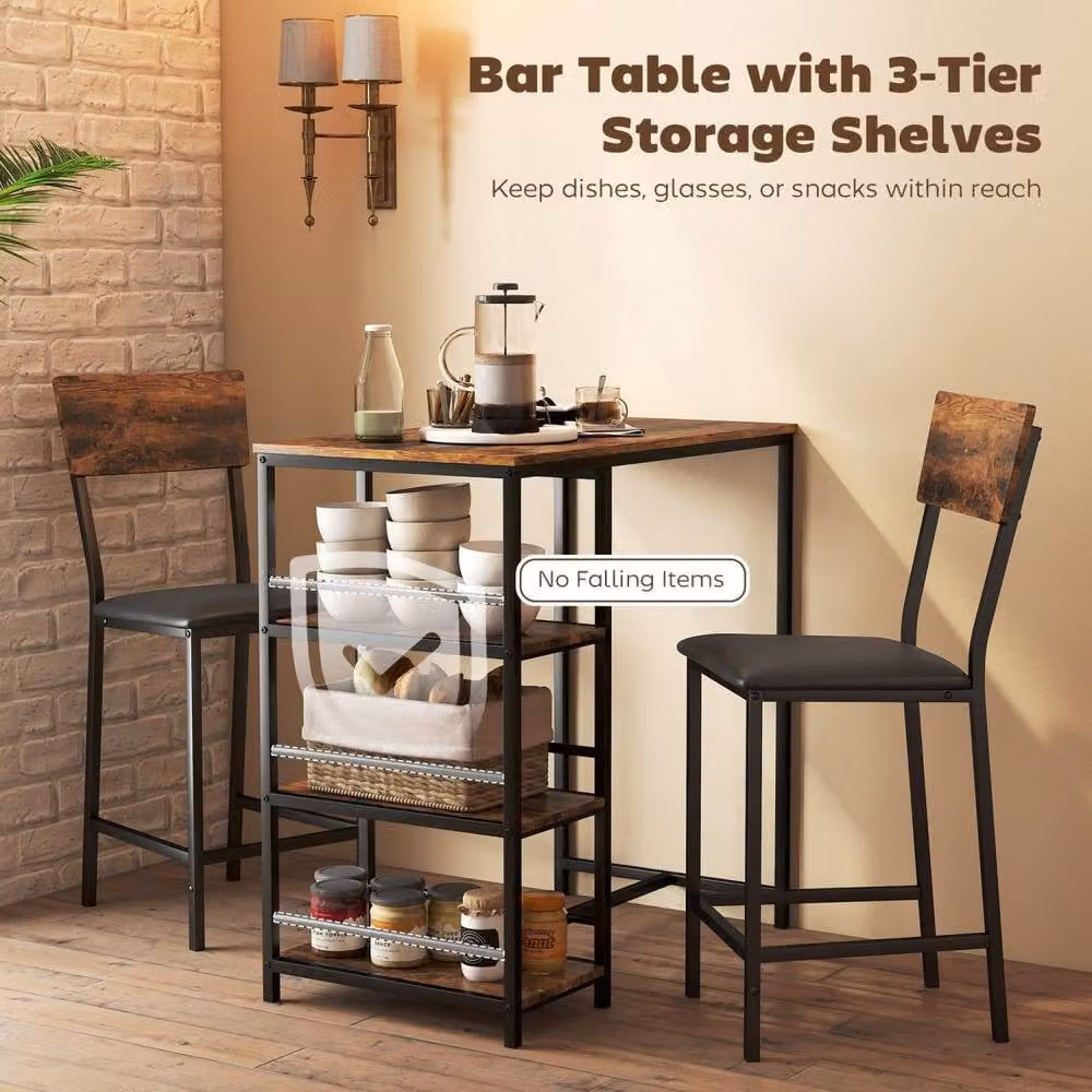 Wyld Haus Vita 3 Piece Compact Bar Table and Chairs Set in Rustic Brown and Black – 5