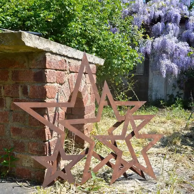 RW Norfolk Set of 4 Brown Rusty Metal Geometric Star Christmas Decorations
