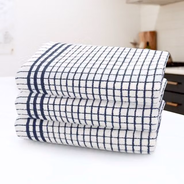 Kitchen Trends Set of 3 Blue Striped Cotton Tea Towels
