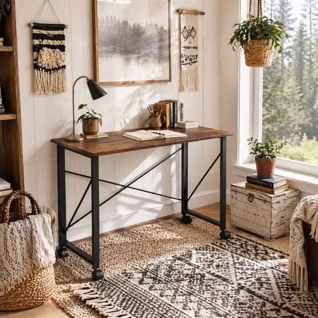 Wyld Haus Maco Folding Writing Desk in Rustic Brown and White, W/D/H: 80 x 40 x 75 cm
