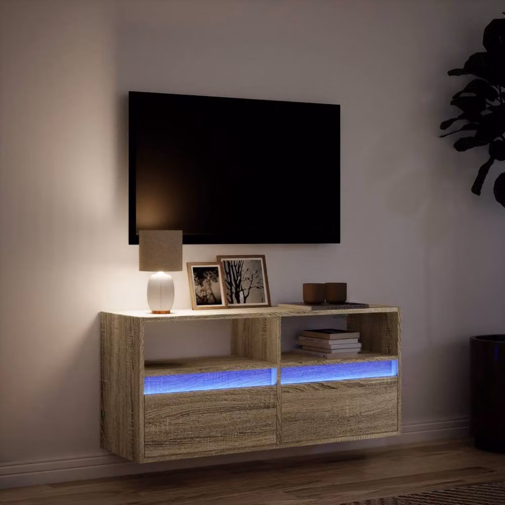 Berkfield Home TV Wall Cabinet with LED Lights in Sonoma Oak Brown, W/D/H: 100 x 31 x 45 cm – 3