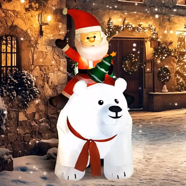 OUTSUNNY 6.6ft Christmas Inflatable Santa Claus with Polar Bear for Garden, White – 1