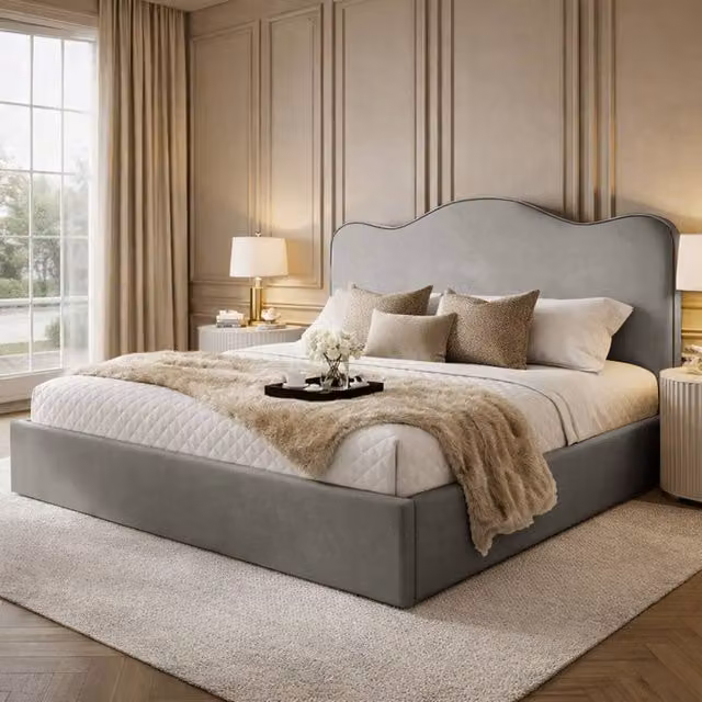 Desire Deco Angelito Upholstered Plush Velvet Bed Frame in Grey, Small Double, W/D/H: 120 x 200 cm – 1