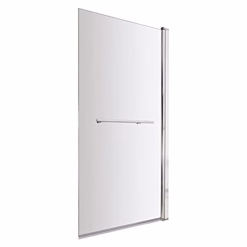Nuie NSSQR Pacific Modern Square 6mm Glass Bath Screen with Rail, Polished Chrome, W: 140 cm, D: 79 cm