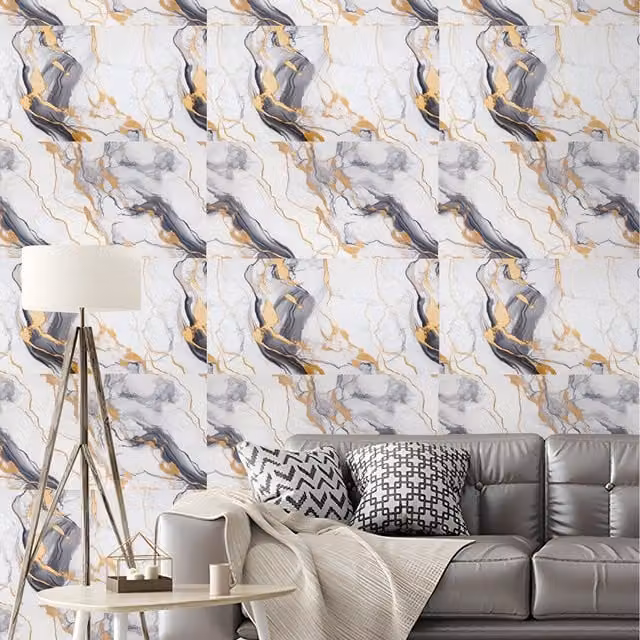 Lifeideas 10 Piece Marble Effect Self Adhesive PVC Wall Stickers in White, Grey and Gold