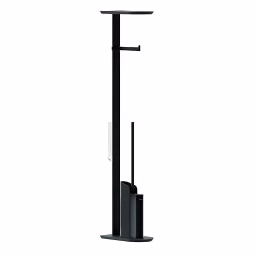 COSMIC Freestanding Flat Base Toilet Paper Holder with Integrated Ultra-Slim Silicone Toilet Brush in Matte Black