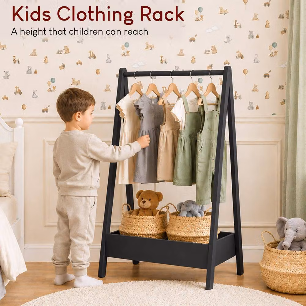 Home Discount Junior Vida Kids Clothes Rack Organizer in Matt Black – 3