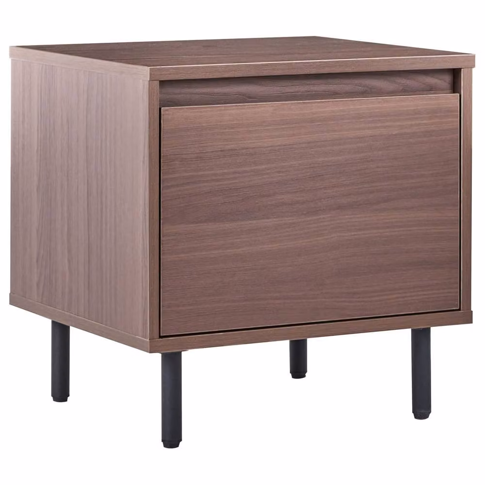 Wyld and Coco Dark Brown Bedside Table with One Drawer and Black Metal Legs – 2