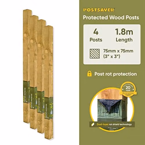 Postsaver Pack of 4 Brown Square Pressure-Treated Wood Fence Posts, 7.5 x 7.5 cm, Length: 183 cm – 2