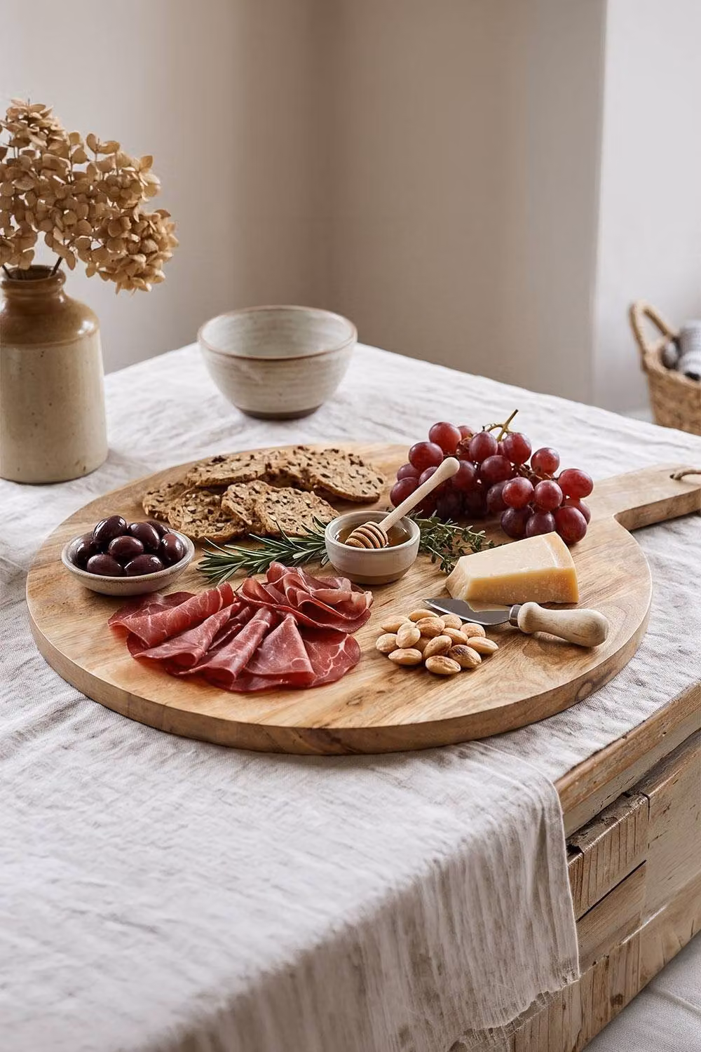 Homescapes Round Solid Mango Wood Chopping and Serving Board in Natural Brown, Diameter: 40 cm – 2