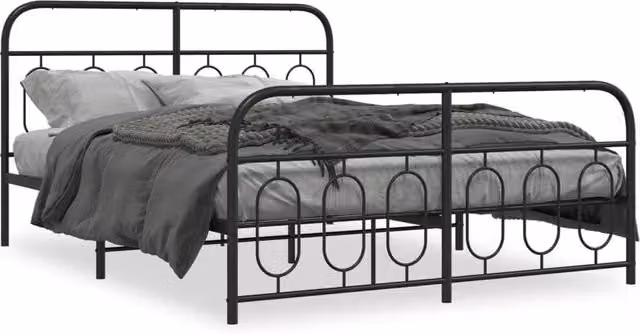 Berkfield Home Metal Bed Frame with Footboard, Black, W/D/H: 150 x 200 cm – 1