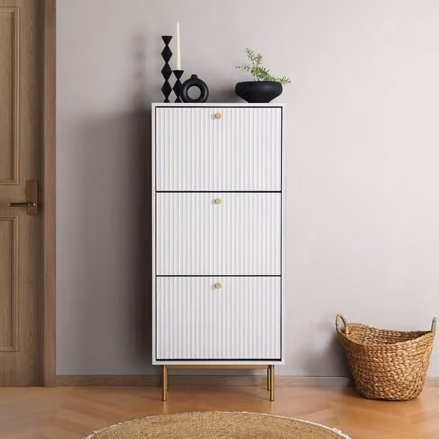 Home Garden Direct Modern White MDF Freestanding Shoe Cabinet with Tilting Compartments – 1