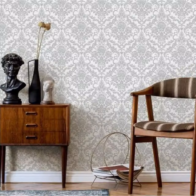 Erismann Grey Floral Abstract Classic Pre-pasted Wallpaper Roll