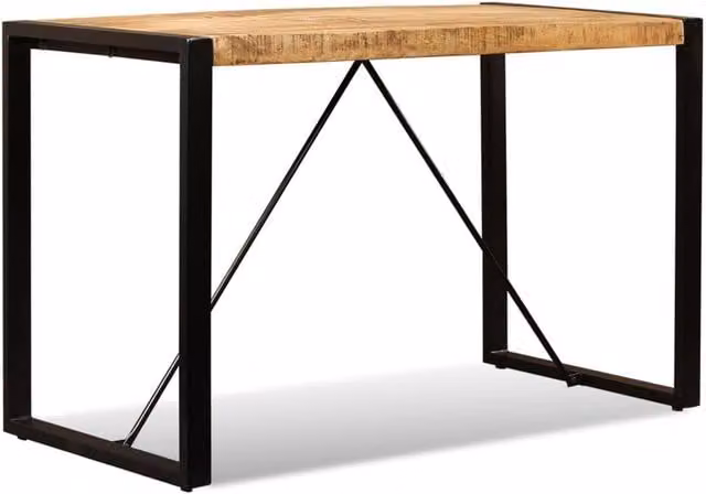 Berkfield Home Beautiful Rectangular Rustic Mango Wood Dining Table in Brown and Black, W/D/H: 120 x 60 x 76 cm – 1