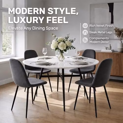 Bravich LTD Ron Grey Velvet Dining Chair with Metal Legs – 7