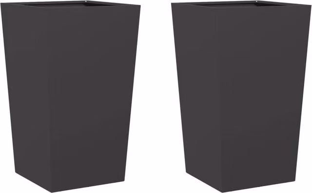 Berkfield Home Garden Steel Planter Tubs, Black, 2 Pieces, W/D/H: 45 x 45 x 75 cm