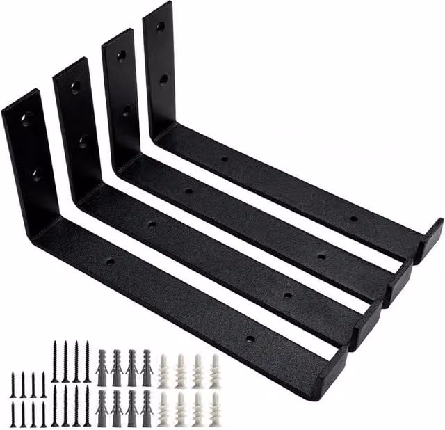 FLAVORA 4-Piece Heavy Duty Scaffold Board Shelving Brackets in Matt Black, W: 1000 cm, D: 52 cm