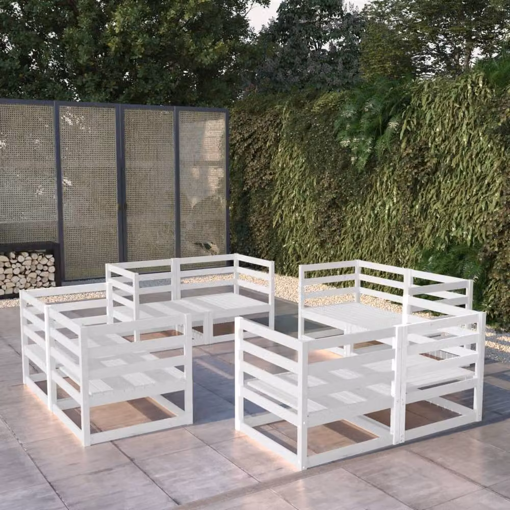 Berkfield Home 8 Piece L-Shape Garden Lounge Set in White Solid Pinewood – 2