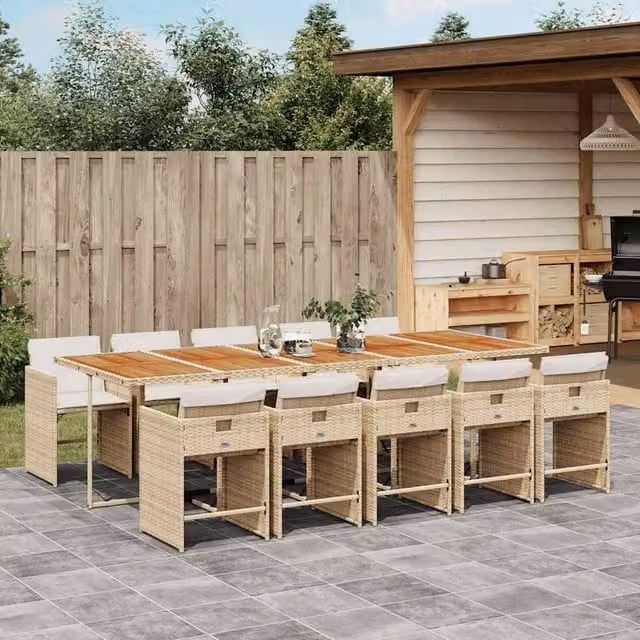 Berkfield Home 11 Piece Modern Garden Dining Set with Beige Cushions and Acacia Wood Frame – 1