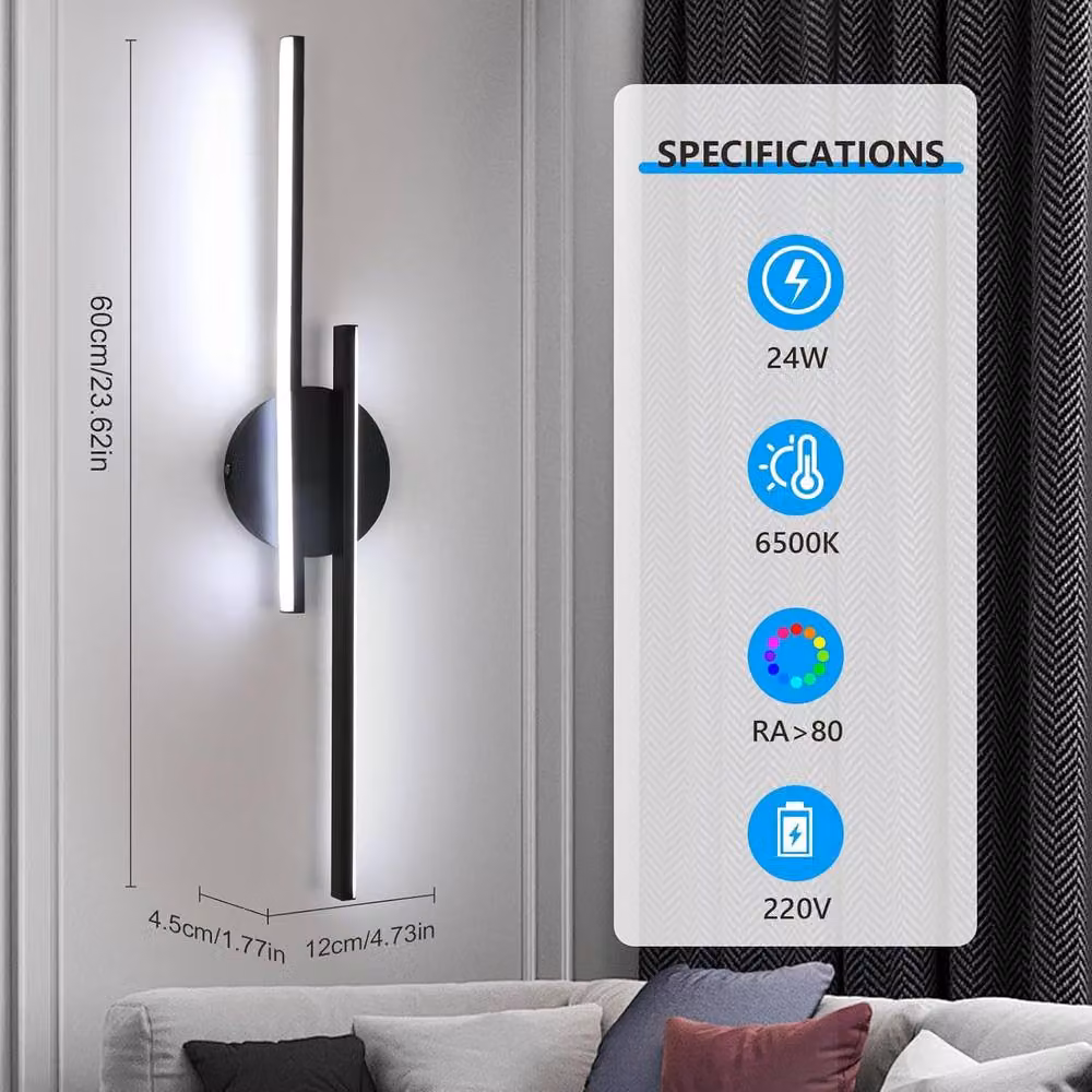 Goeco 24W LED Indoor Up and Down Wall Light in Black with 6500K Cool White Light – 2