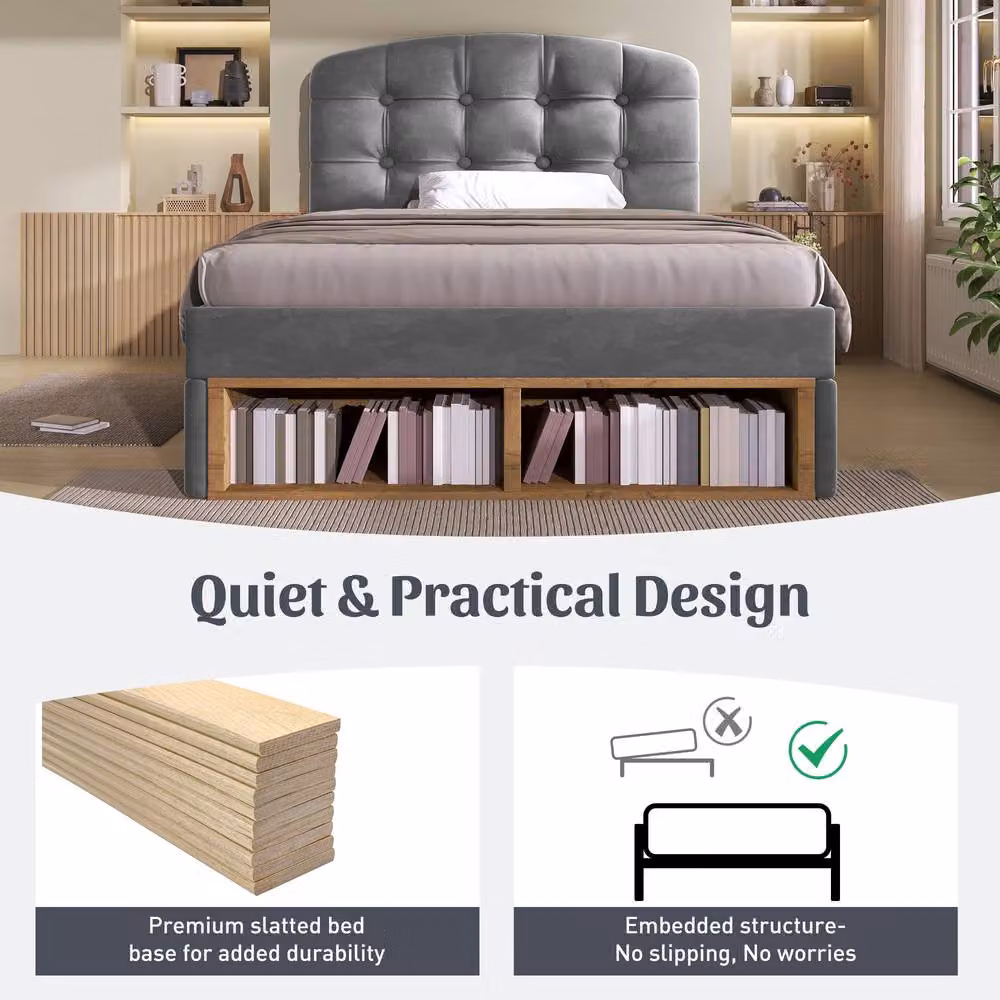 Rolipo Grey Velvet Single Bed with Storage Drawers and Upholstered Frame, W/D/H: 90 x 190 cm – 5