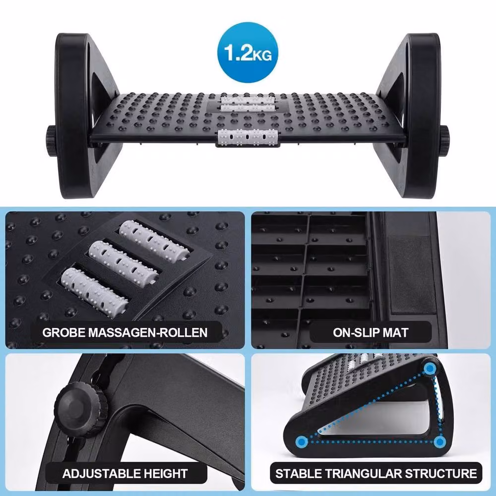 NESTLUNE Adjustable Under Desk Footrest in Black, W: 100 cm, D: 15 cm, H: 15 cm – 6