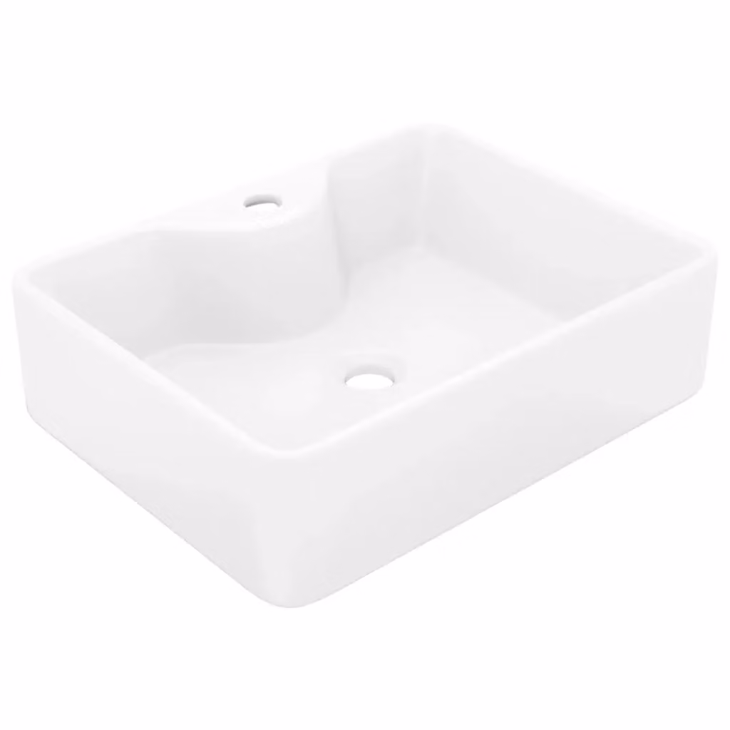Berkfield Home White Square Ceramic Bathroom Sink Basin with Faucet Hole – 2