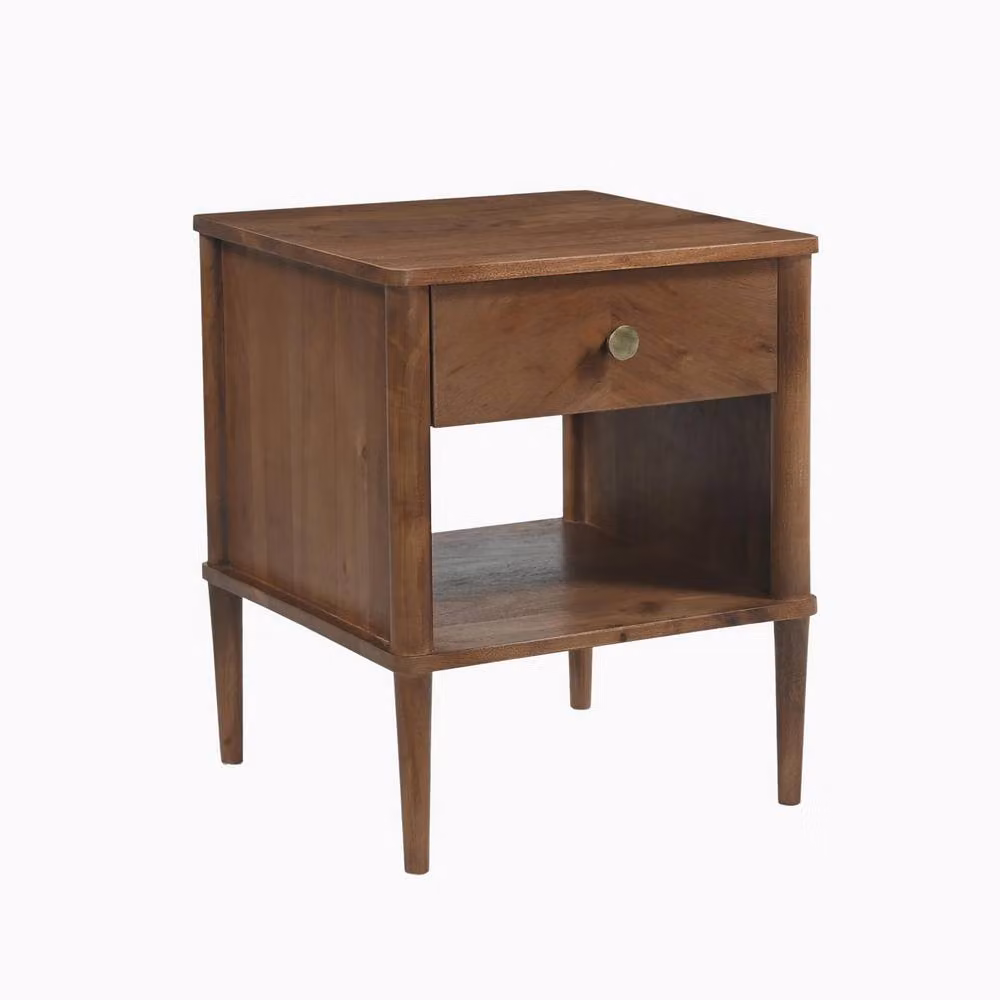 FurnitureboxUK Matterhorn Mid-Century Acacia Wood 1 Drawer Square Bedside Table in Brown – 2