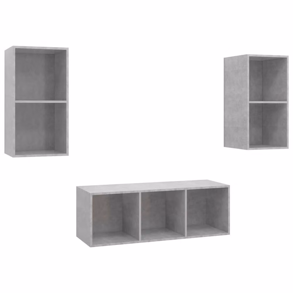 Berkfield Home Practical 3 Piece TV Cabinet Set in Concrete Grey MDF – 3