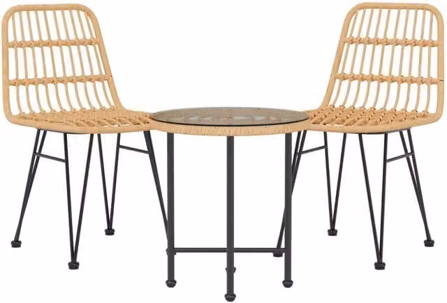 Berkfield Home Beautiful 3 Piece Poly Rattan Garden Dining Set with Glass Top in Tan