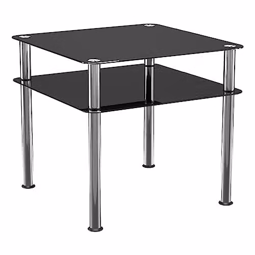 AVF Modern Square Glass Side Table in Black and Silver, W/D/H: 60 x 60 x 42 cm – 1