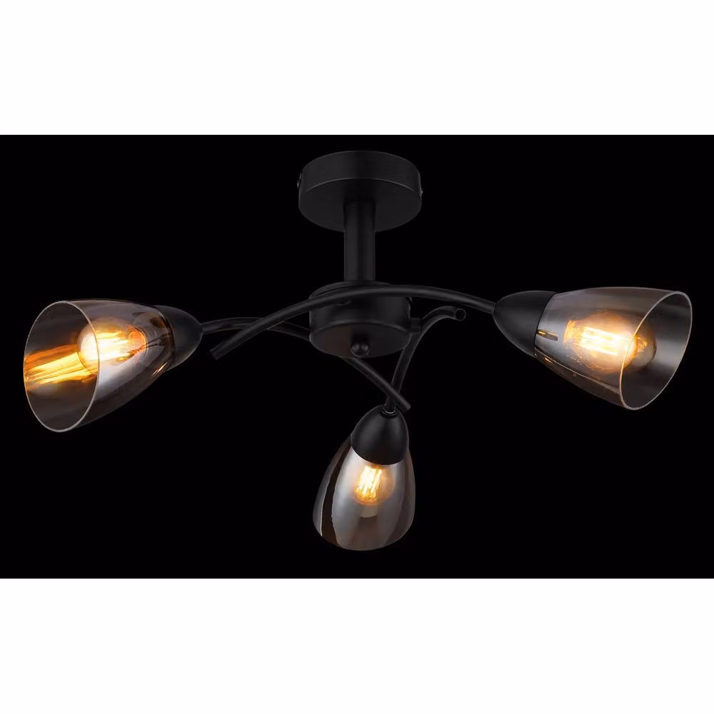 Netlighting Paula Multi Arm Semi Flush Ceiling Lamp in Matt Black with 3x E14 Sockets – 3