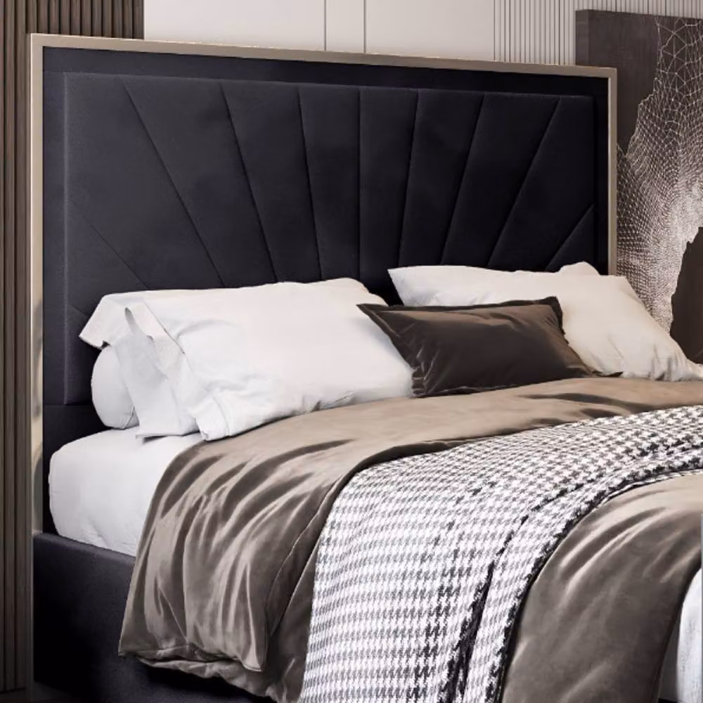 Casani Somerford Upholstered Velvet Designer Bed Frame in Black with Metal Accents, W/D/H: 120 x 200 x 137 cm – 4