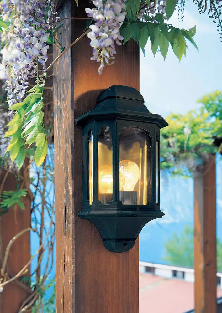 Loops Black IP44 Outdoor Half Lantern Wall Light with E27 LED Bulb, H 19 cm x W 12 cm x D 12 cm – 2
